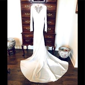 Wedding gown, bride of Frankenstein renaissance Empire waist lace & pearl trimXS